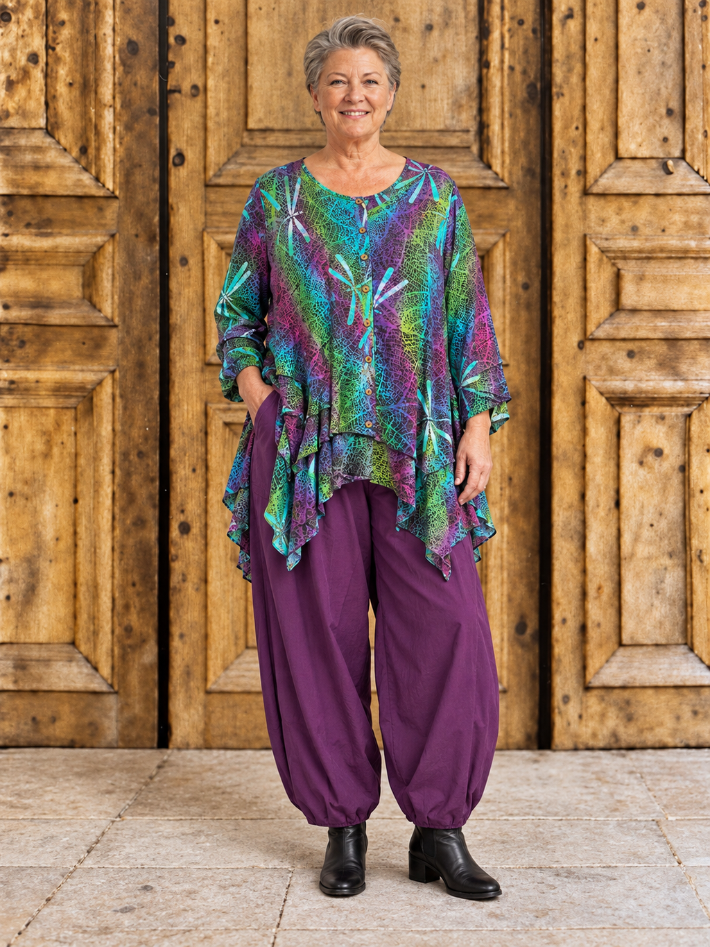 Normal Crazy - Blouse Peru lange mouw - PaarsGroen