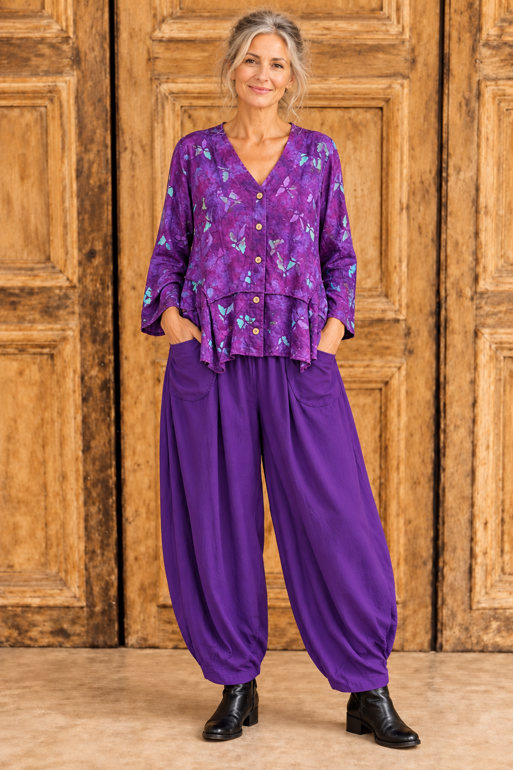 Normal Crazy - blouse palm 5 button - Paars