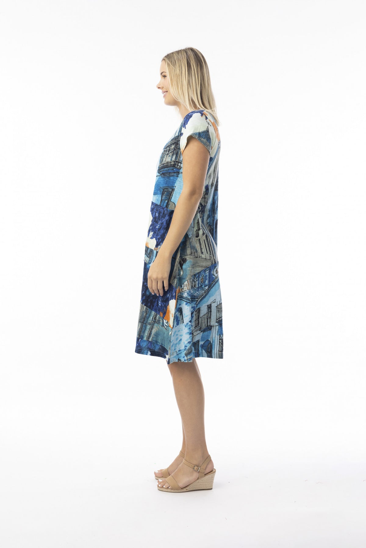 ORIENTIQUE - Jurk Shift Flair Crew - 20152TB - Tower Blue