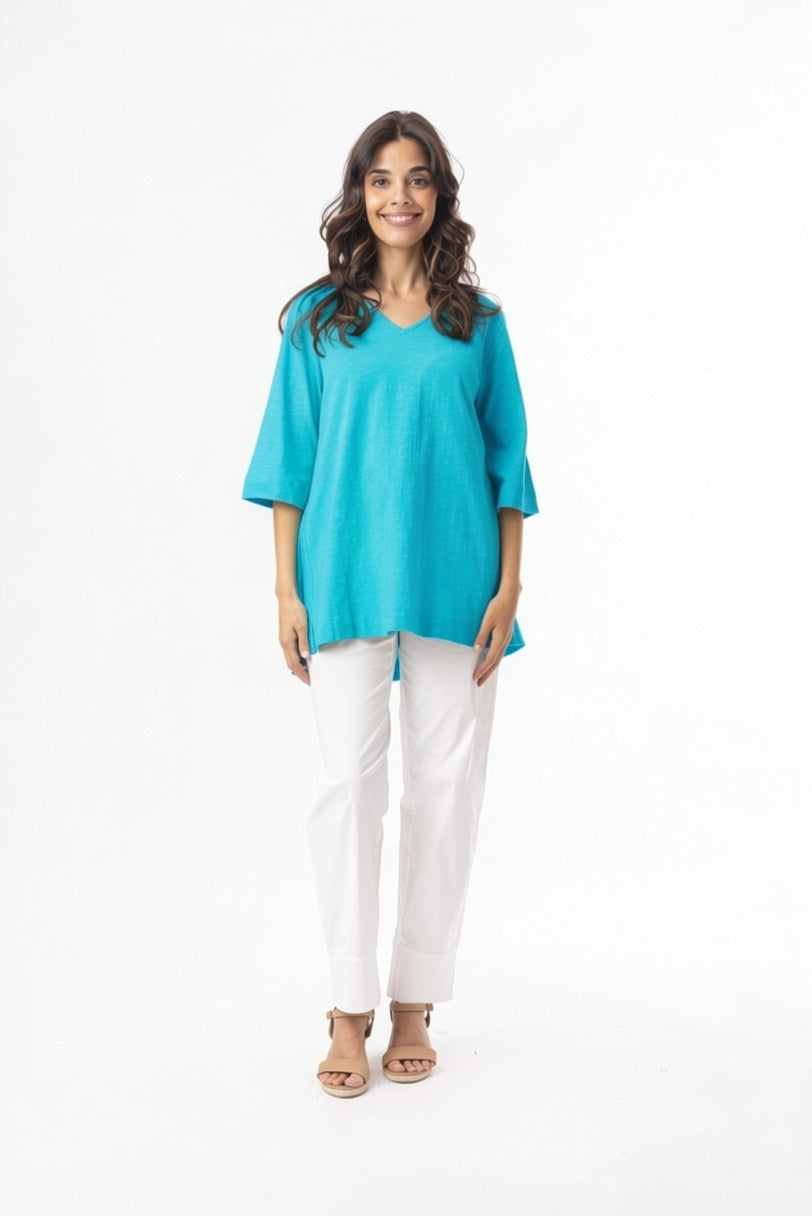 ORIENTIQUE - Essentials T-Shirt 3/4 mouw V-hals - Turq