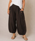 BB Style - Linnen broek zakken met knoop - Donkerbruin