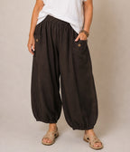 BB Style - Linnen broek zakken met knoop - Donkerbruin