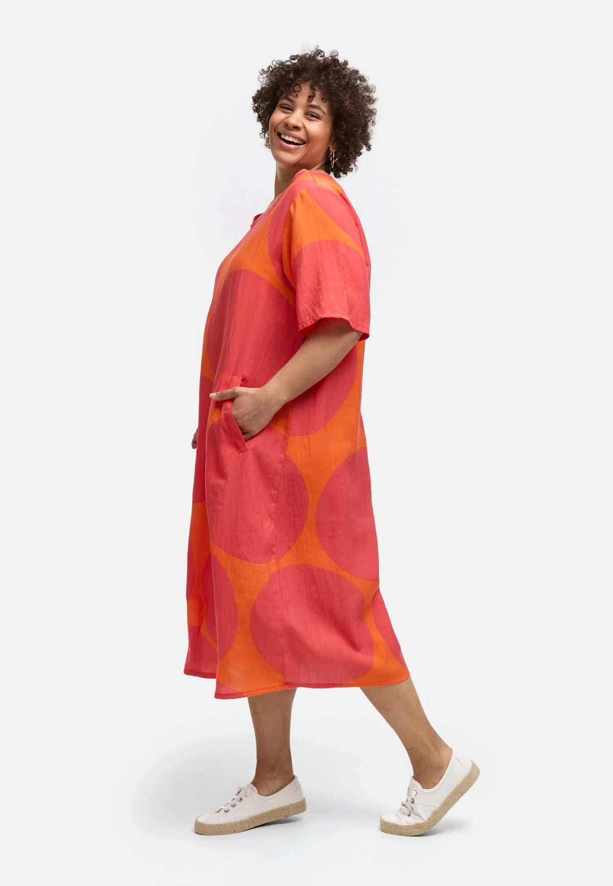 Kekoo - Jurk Solina - Orange-Koraal Cirkel magenta
