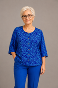Normal Crazy - Blouse Botton Batik - Kobalt print Turkoois