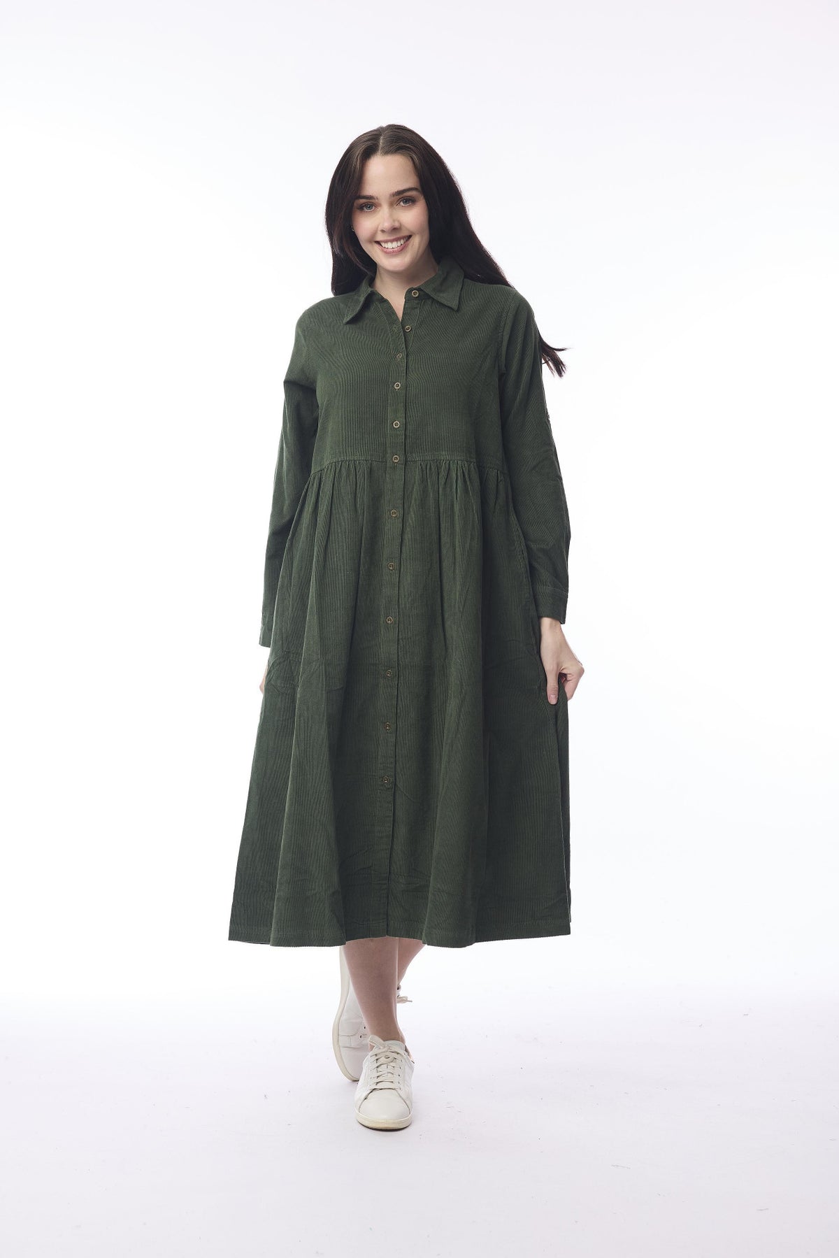 Orientique - Corduroy jurk met knoopsluiting - Military - 21484